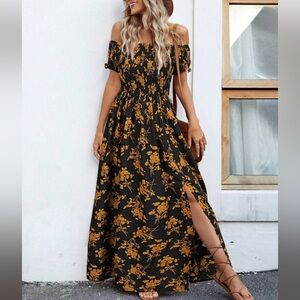 ✨5 FOR $25✨ SHEIN Gold Floral Off-Shoulder Maxi Dress